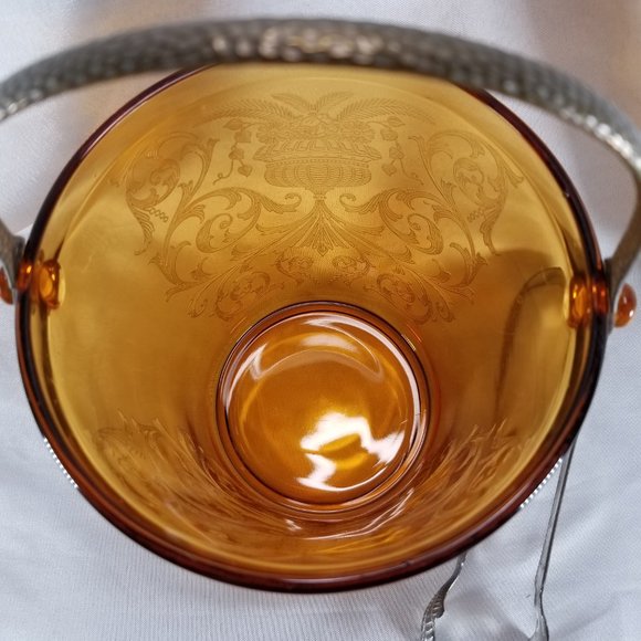 Vintage Cambridge Amber Urn Etch 710 Glass Ice Bucket - Picture 3 of 5